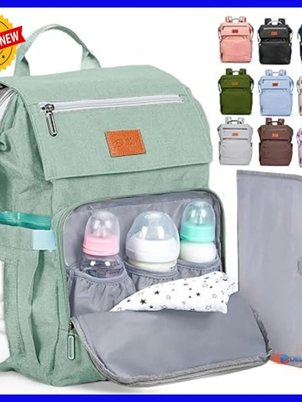 Large Waterproof Diaper Backpack with Changing Pad, 16 Pockets, Travel Bag